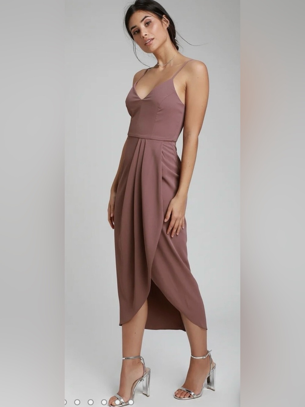 Lulus Womens Mauve Reinette Spaghetti Strap Midi Dress